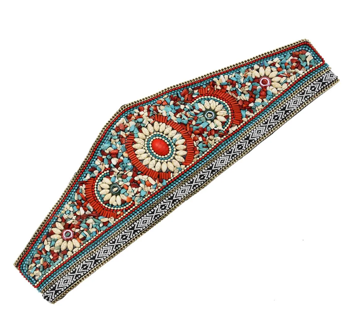 Bohème rétro style ethnique turquoise élastique réglable ceinture danse taille chaîne robe accessoires pour femmes bijoux cadeau 3575920