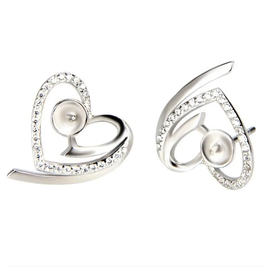 Boucles d'oreilles en forme de cœur en Zircon Sterling 925, paramètres de montage de perles en argent, boucle d'oreille inachevée, fabrication de bijoux, 5 paires 2890