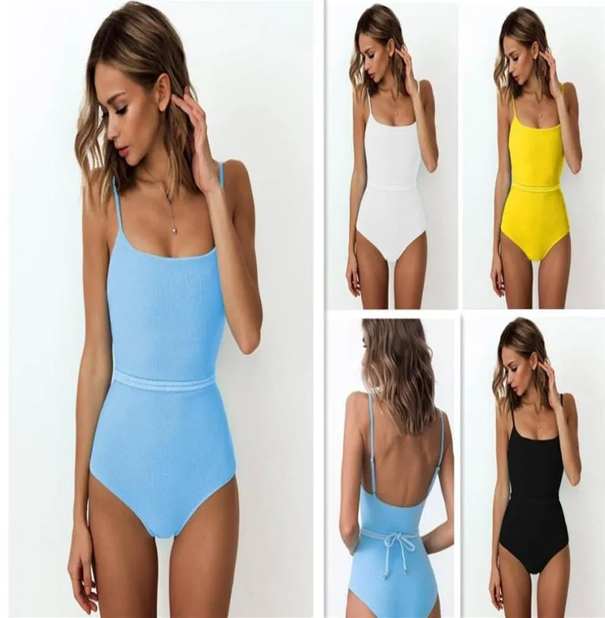 2019 estilo de comércio exterior feminino maiô de uma peça alin-one bikini com cinto de pano especial europeu e americano de cor sólida210B6254111