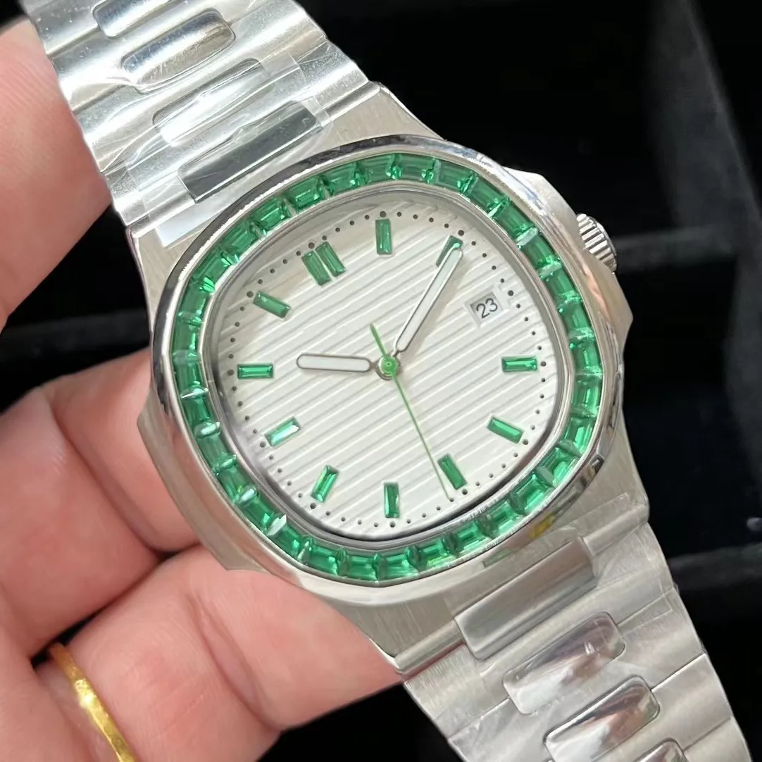 Montres hommes montres de haute qualité diamant vert 39mm dames mouvement montre d'endurance en acier inoxydable