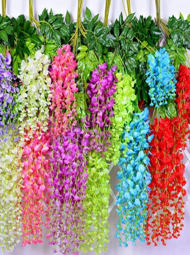 Artificial Silk Wisteria Flower Wedding Decor Vines Hanging Rattan Bride Flowers Garland For Home Garden WLL5966185777
