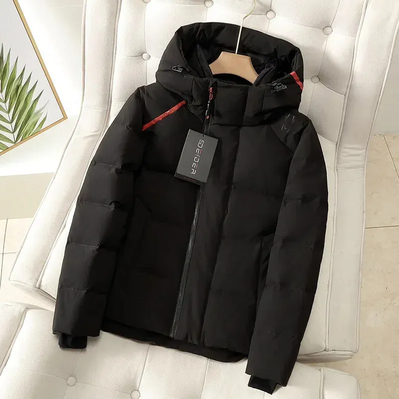 Piumino da uomo Parka invernale con cappuccio Giacca da uomo Gradiente Patchwork Streetwear 90 Cappotto d'anatra bianco Spessore caldo Parka Capispalla maschile 231213