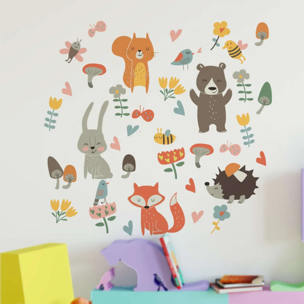 Tecknad skog djur vägg klistermärken sömniga ögon räv kanin för barn rum baby barnkammare vägg dekaler hem dekoration barn rum