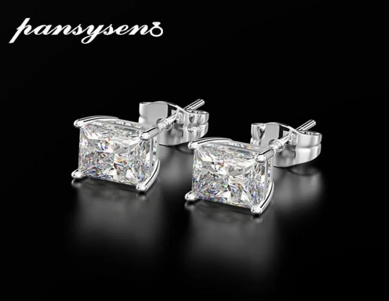 Pansysen Classic 6mm 7mm 8mm Square Created Moissanite Wedding Engagement Stud Earrings for Women 925 Silver Fine Jewelry Gifts2201522