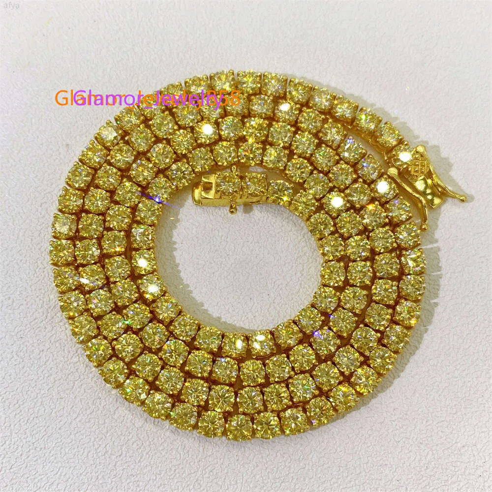 Złote Diamentowe Naszyjnik Masowe moda kobieta Sier 3 mm4mm Gold Moissanite Tennis Chain Naszyjnik Wisian Women