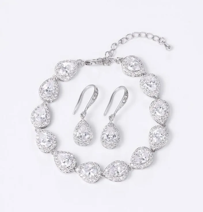 Earrings Necklace WEIMANJINGDIAN Teardrop Cubic Zirconia CZ Crystal Wedding Bracelet And Earring Bridal Jewelry Set Bridesmaid G9954634