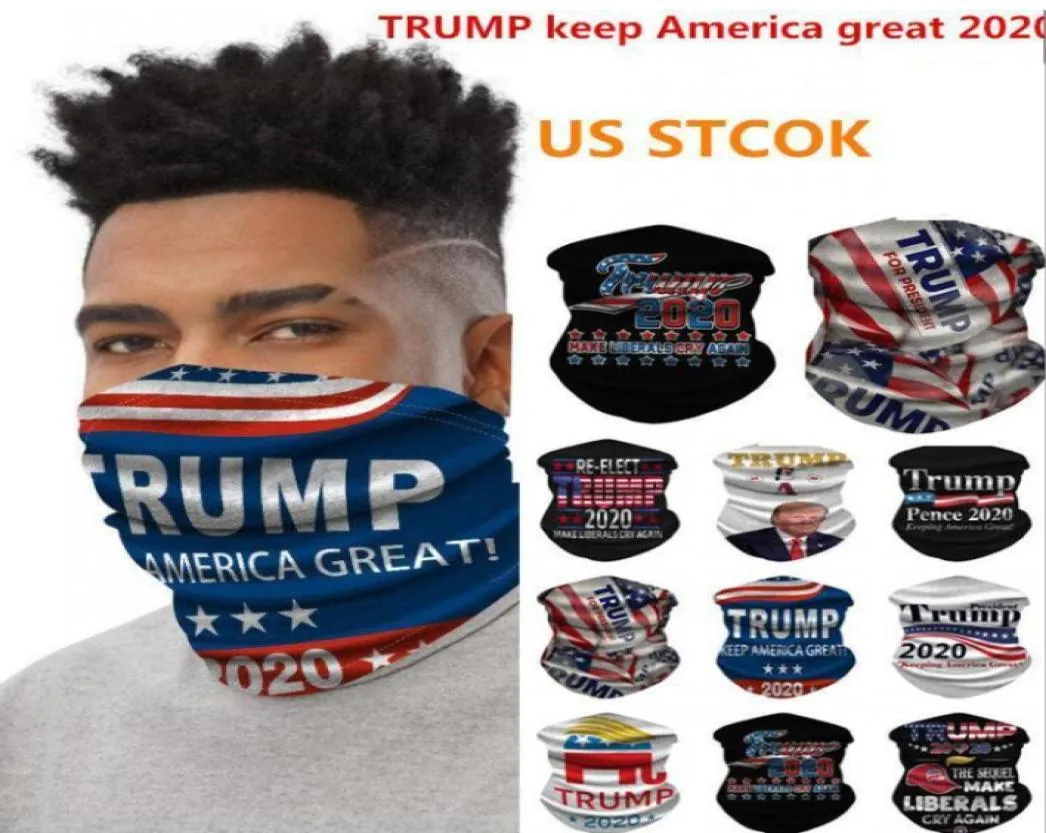 Skicka inom 12 timmar 35 dagar 2020 Trump American President Election Sports Magic Turban Scarf 3D Print Dust Face Masks Skullcap FY4450269