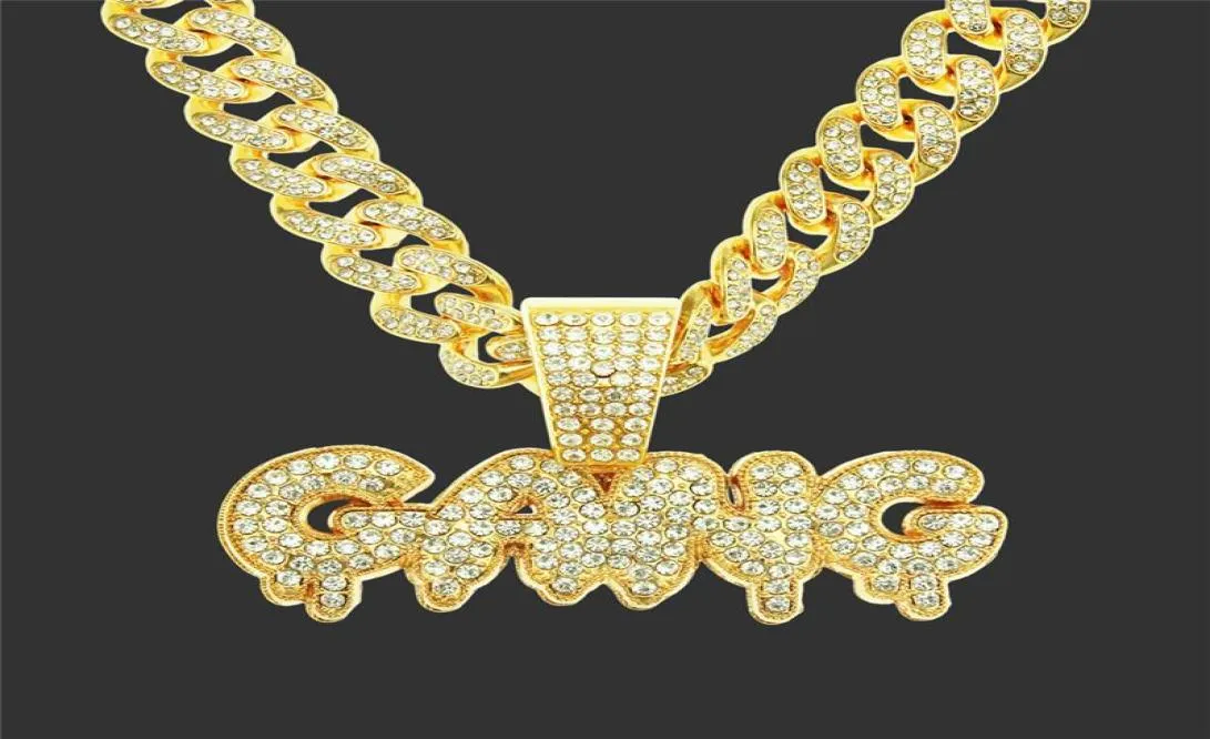 Pendentif Colliers Hip Hop Bijoux Pour Hommes Zircon Lettre GANG Avec Glacé Miami Cubain Lien Chaîne Collier Fête Cadeaux1752946