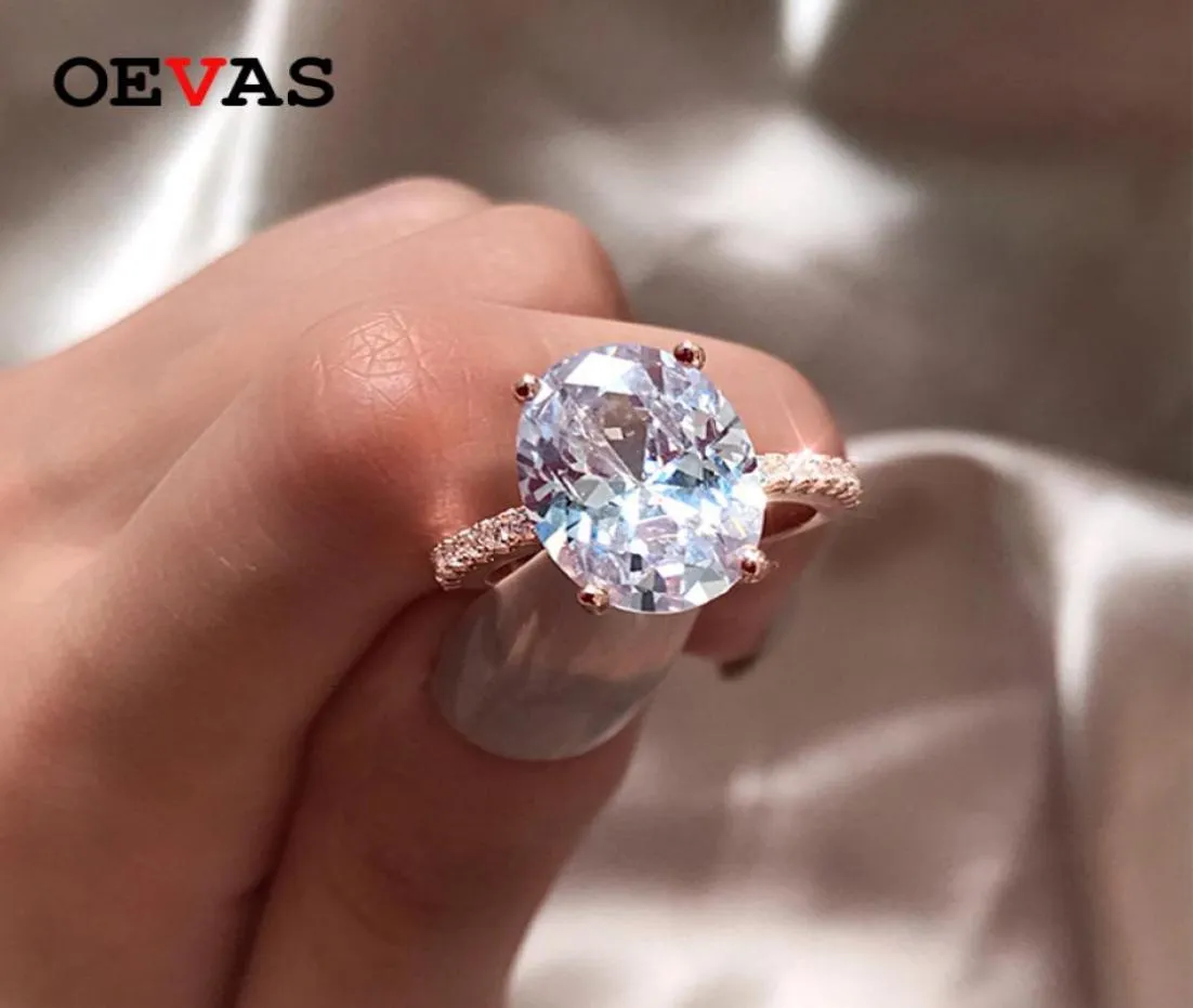 REAL 925 Sterling Silver Sparking 9ct Oval Cut Created Moissanite Diamond Wedding Engagement Ring hela kvinnor ringar7788095