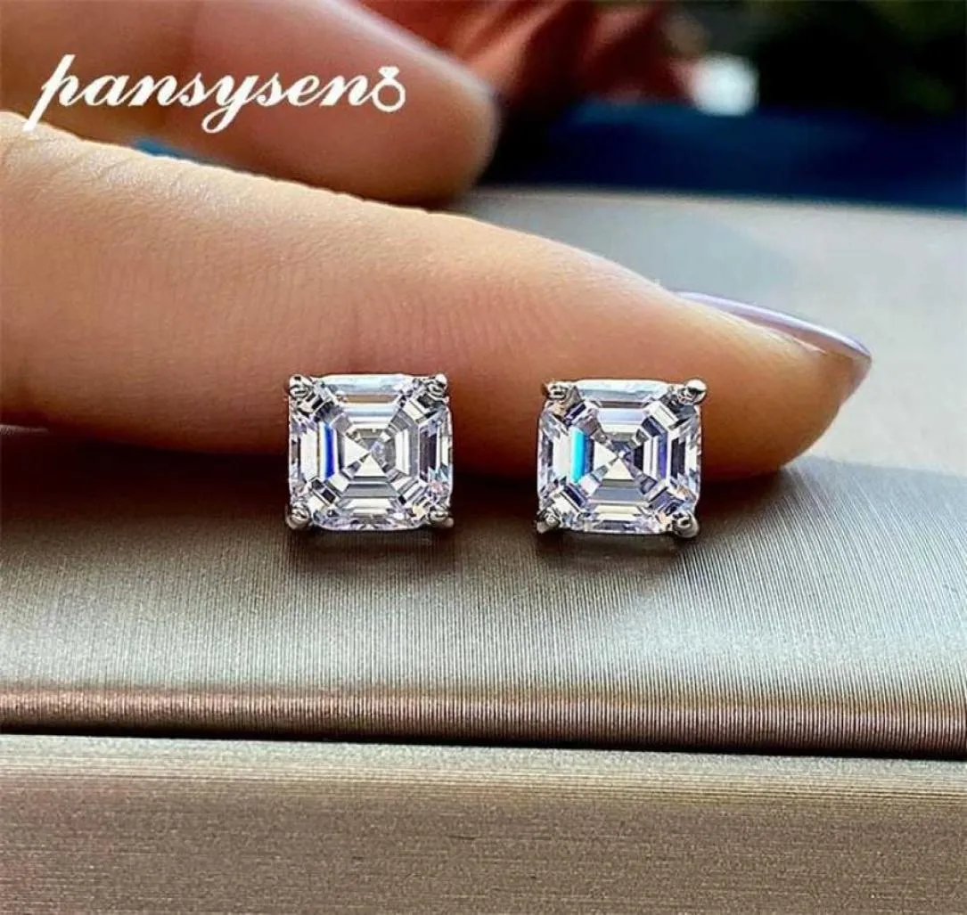 PANSYSEN Klassiek 100 925 sterling zilver Asscher Cut gesimuleerde diamanten bruiloft verlovingsoorknopjes Fijne sieraden 2202099477405