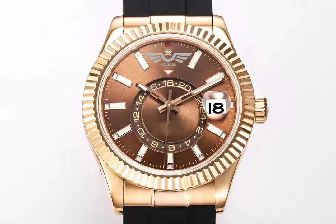 Top Maker Men Watch 42 mm 336235 Chocolate Dial Sapphire Glass Month Function ETA CAL.9001 9001 Movement Automatic Men's Wristwatches Rubber Strap