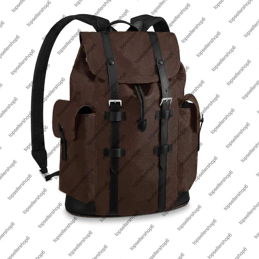 M43735 N41379 Christopher PM Men Backpack Canvas Cowhide Lederen Trim Textile Voering Band Bagage Tas Tote Satchel Schouder BA342Q