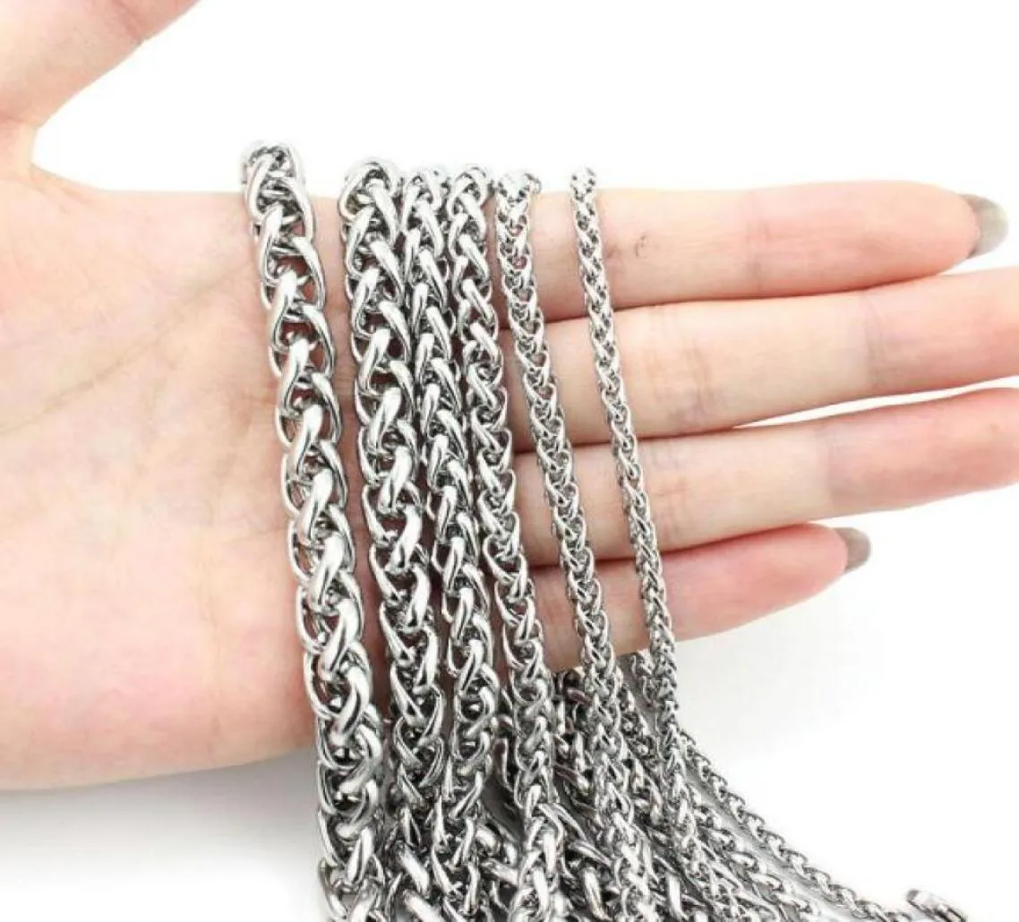 in bulk 10meter Lot Jewelry Making Findings Stainless Steel Wheat Braid Chain 3mm 4mm 5mm 6mm Silver Wheat Spiga Rope Chain DIY Ma2103735