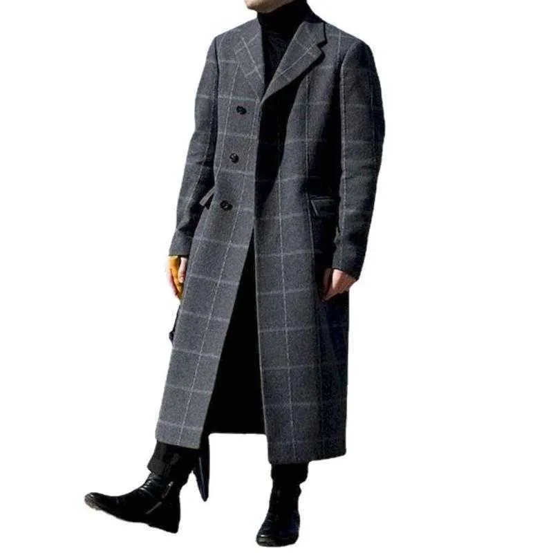 Misto lana da uomo Trench da uomo in lana da uomo Giacca lunga Capispalla da ufficio formale da lavoro Casual Peacoat