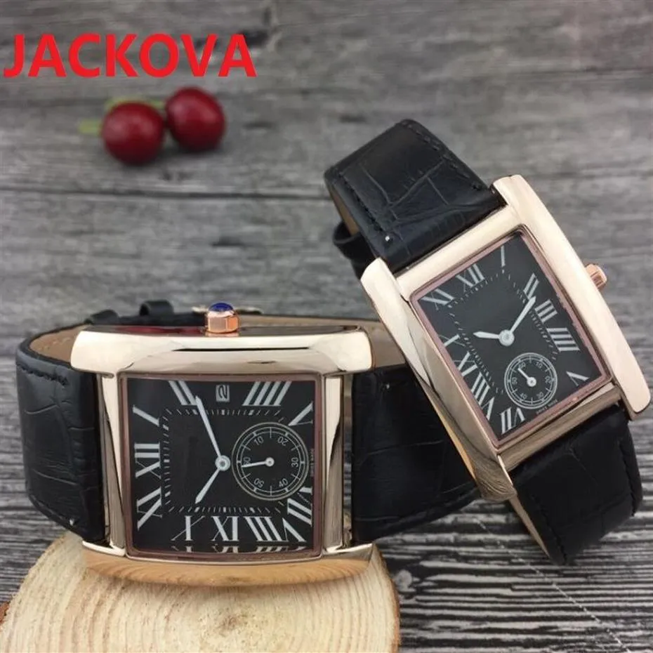 Célèbre classique luxe cristal hommes femmes montres carré cadran romain designer horloge à quartz en cuir couples style unisexe montres-bracelets305o