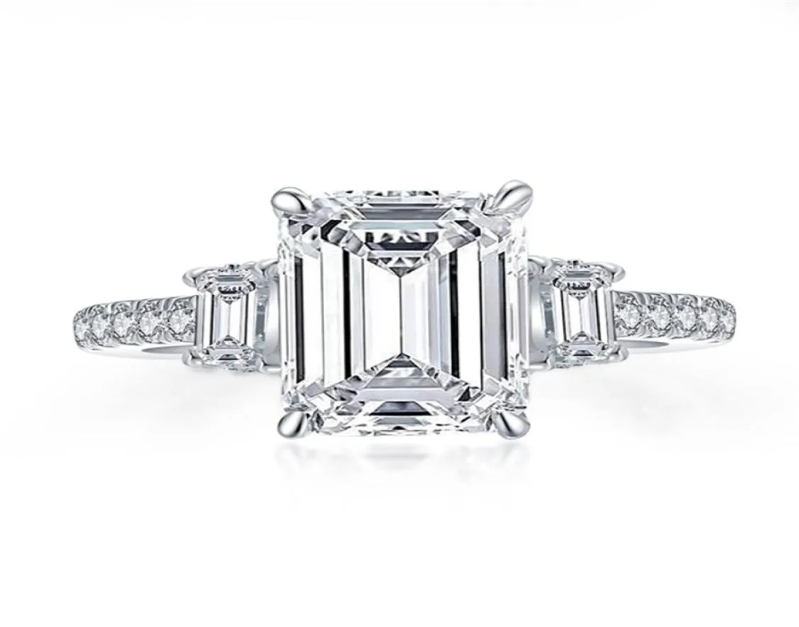 Pierścienie ANZIW 925 Sterling Zilveren 3 Karaat Szmaragdowy pierścionek zaręczynowy Voor Vrouwen 3steen Gesimuleerde Diamond Wedding Bad