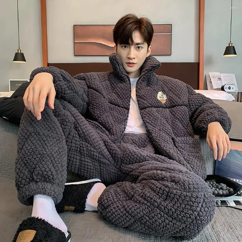 Mens Sleepwear 3 Layer Super Thicken Coral Fleece Zipper For Sleeping Warm Winter Pajamas Set Casual Loose Soft Pijama Hombre From Johiny 50.25 DHgate.Com