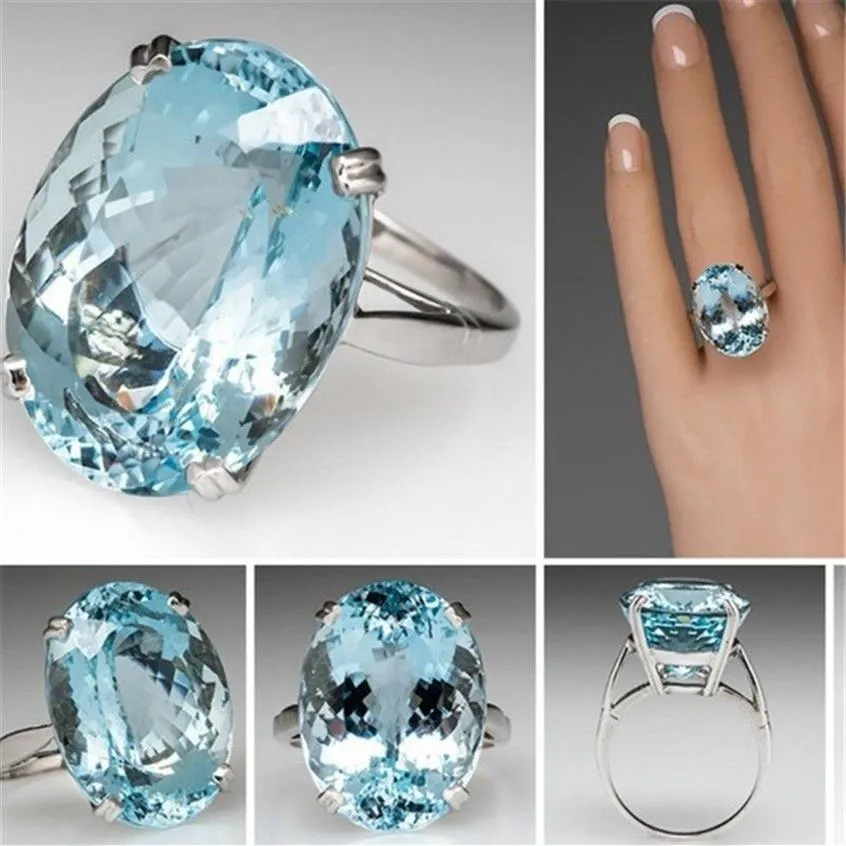 Anillo de diamante azul enorme, anillos de compromiso de princesa para mujer, joyería de boda, accesorios de anillos de boda, tamaño 5-12 228C
