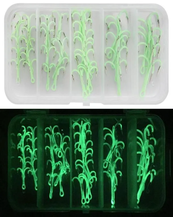 40PCSBox leuchtende Angel-Drillinge 246810 Hartstahl, Zubehör, Lieferungen, Köder, leuchten in der Nacht9380449