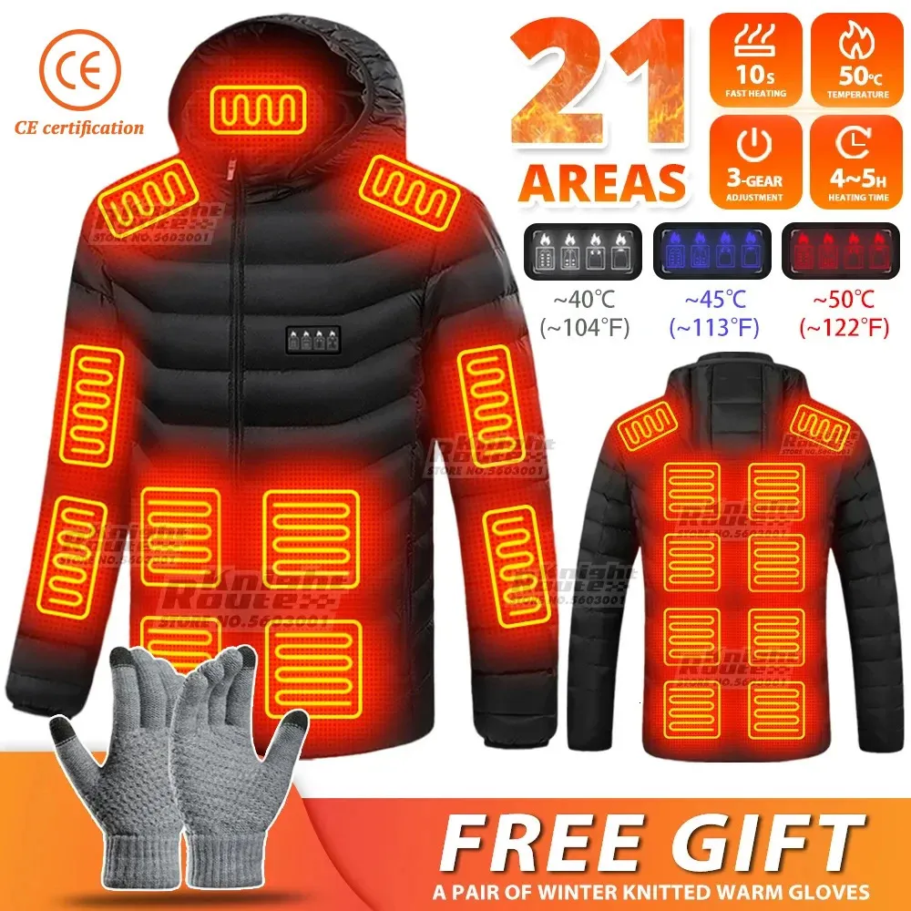 Men's Thermal Underwear 21 Areas Heated Jacket Men Electric Winter Women's Motorcycle Jacket USB Warm Vest Heating Jacket Heated Vest Coat Ski Hiking 231213