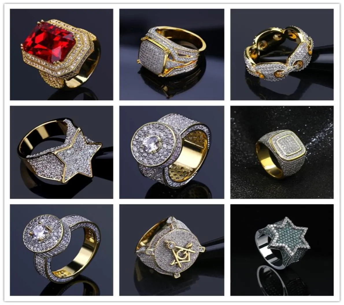العديد من التصميمات للخيارات bling Iced Out Rings Mens Mens Jewelry Cool CZ Stone Men Rings Hiphop Size 7117998610