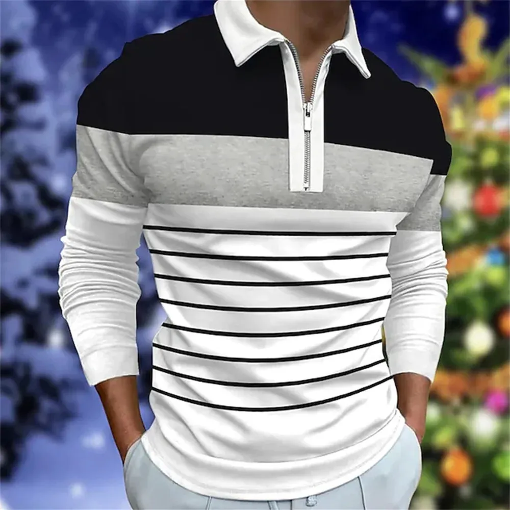 Men's Polos Men'S Classic Striped Polo Shirt Long Sleeve Spring And Autumn Casual Work Top Plus Oversize S-XXXL 231212