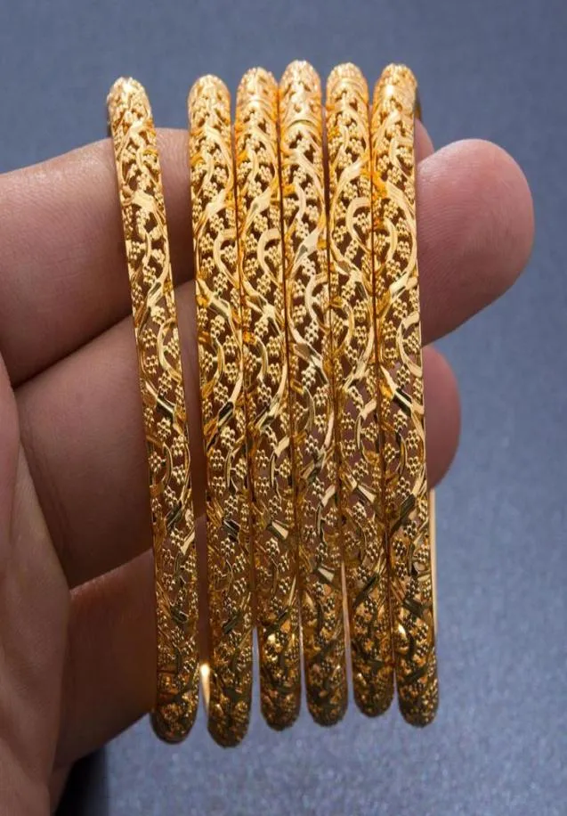 24 Karat 6 Stück Dubai Indien Goldfarbene Armreifen für Frauen Gorls Afrikanische Brautarmbänder Hochzeitsschmuck Geschenke Armreif6239014