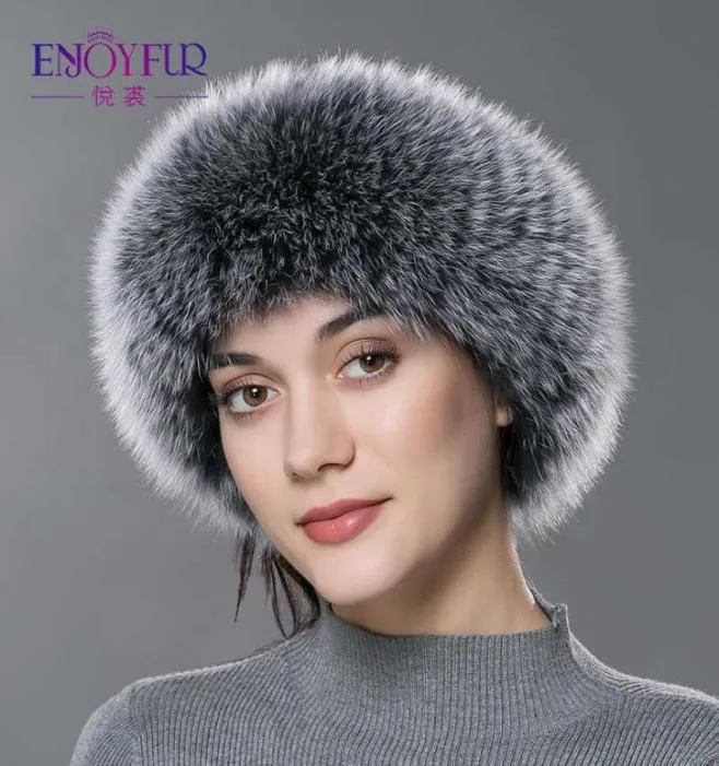 ENJOY FUR women winter fur headbands real fox fur knitted female headwear warm fashion ear protector elastic new Russia headwrap X2927541