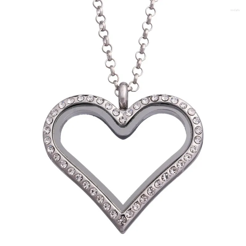 Kedjor 4st/Lot Rhinestone Heart OpenAble Magnetic Glass Locket Halsband Pendant med kedja för kvinnliga smycken födelsedagspresent