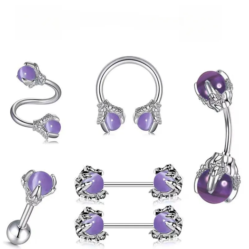 Edelstahl-Inset-Zirkon-Hufeisenring, S-Stab-Nabelring, einzelner Ohrnagel, Drachenklaue, Zirkon-Lippenring für Frauen-Piercing-Schmuck