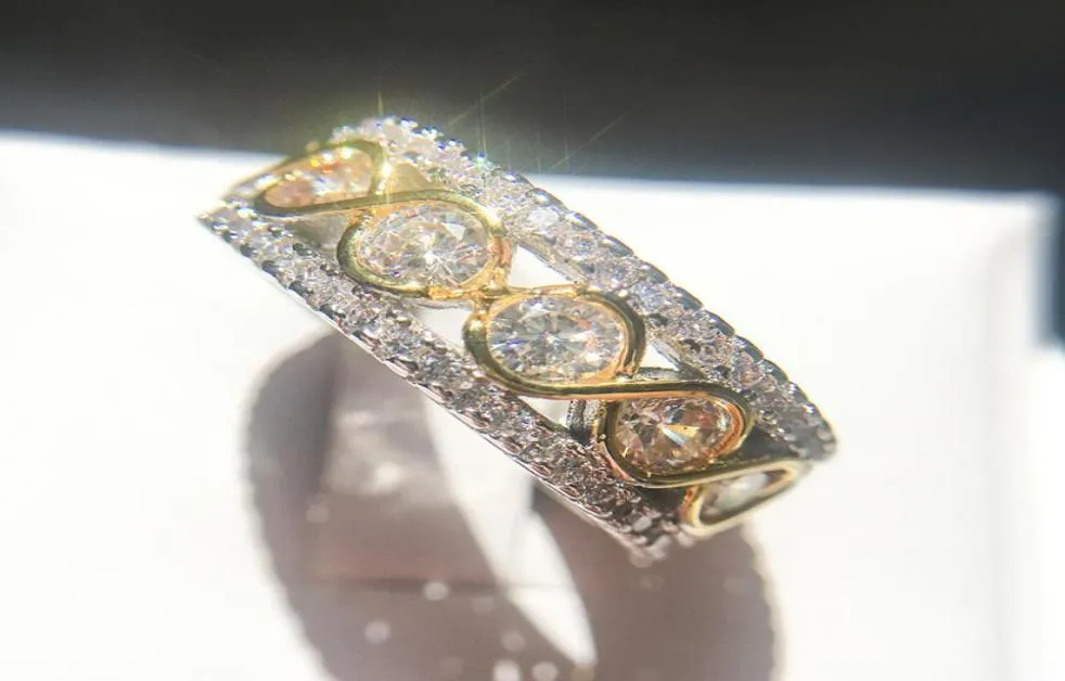 Sprzedaż złotych rozdziału kolorów mikroinlażyn cyrkon Pierścień do zaręczyn romantyczne damskie pierścionek mody 9434405