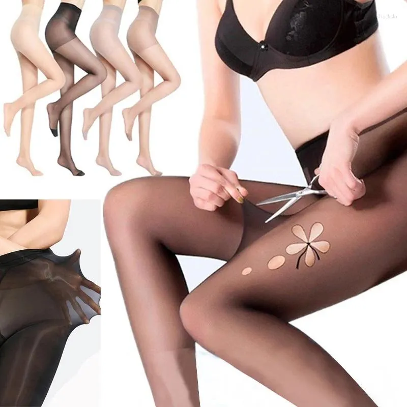 Calcetines de mujer medias elásticas de cintura alta pantimedias de nailon transpirables sexis medias delgadas resistentes a desgarros 5D protección solar