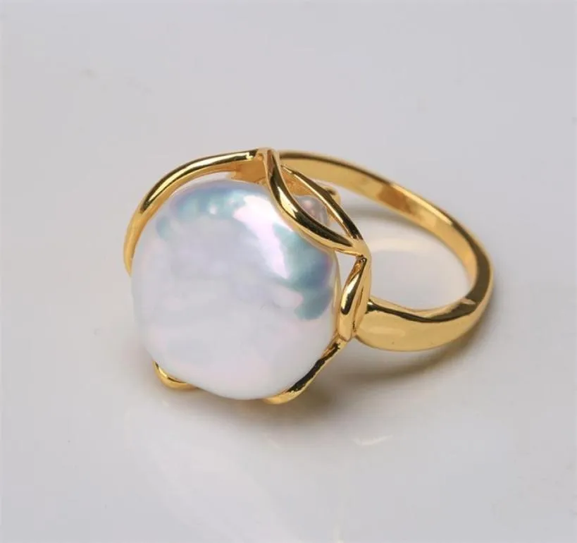 BaroqueOnly Natural freshwater Baroque pearl ring retro style 14K notes gold irregular shaped button RFD 2207261076352