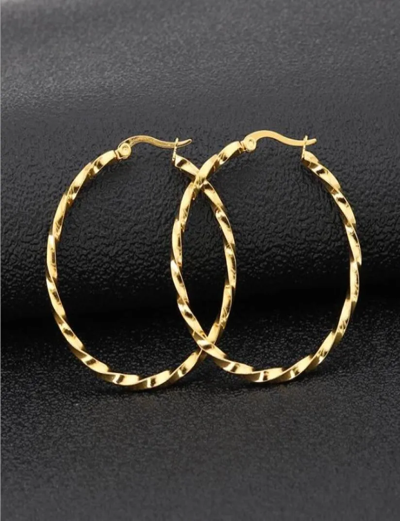 Złote srebrne czarne różowe złoto Kolor Big Hoop Kolczyki biżuterii ze stali nierdzewnej Wysokie kolczyki zaręczynowe dla kobiet Boże Narodzenie 3035150