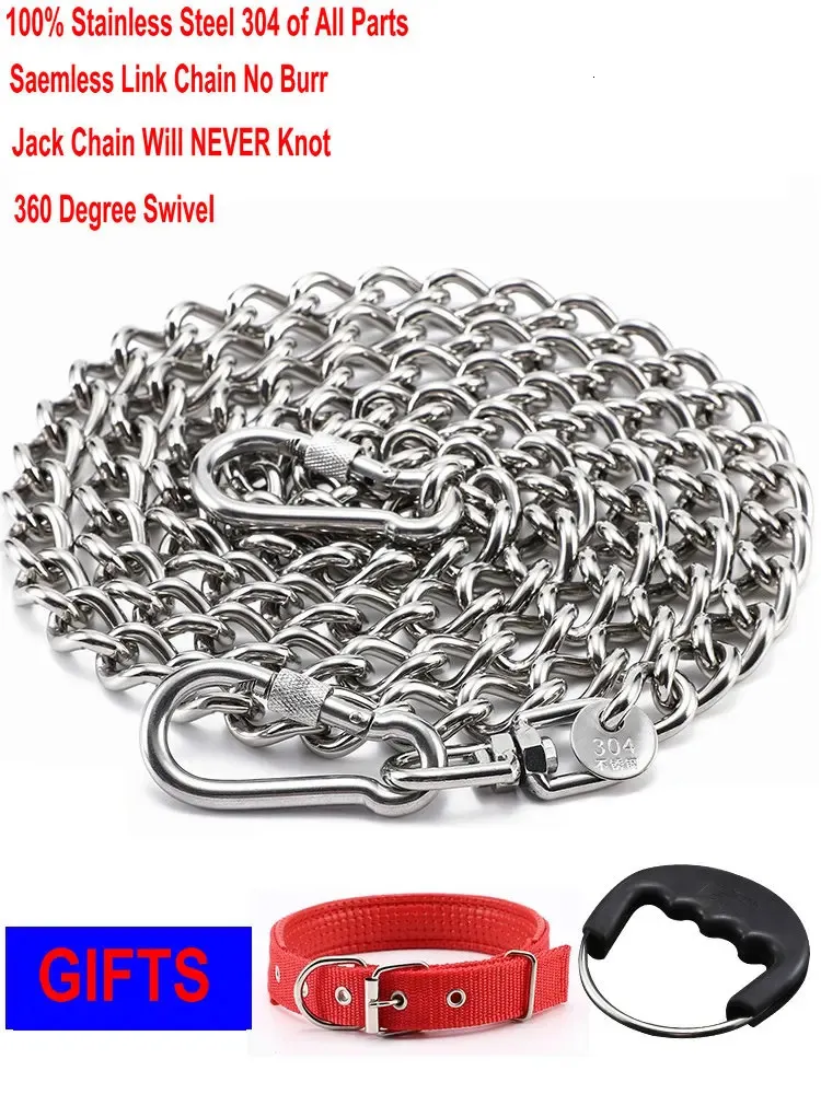 Dog Training Obedience HQ LC02 100 Stainless Steel 304 Seamless No Knot Jack Link Chain Pet Leash Small Large Dogs Lead with Collar Handle 231212