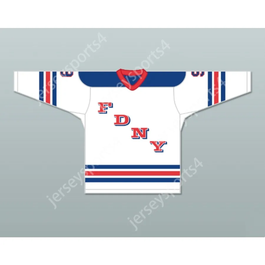 CONCEPTION DE JERSEY DE HOCKEY FDNY BRAVEST 9 BLANC personnalisé surpiqué S-M-L-XL-XXL-3XL-4XL-5XL-6XL