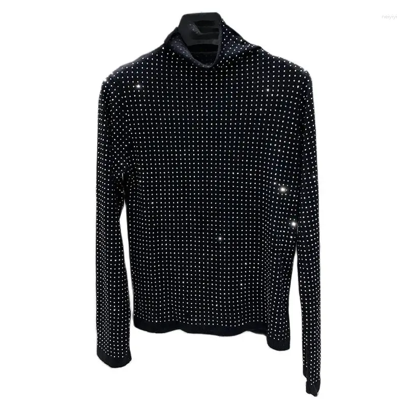 Damessweaters Hoge kwaliteit Full Diamond Black Runway Halve kraag Wolmix Slanke Pullover 23Classic Dieptepuntoverhemden