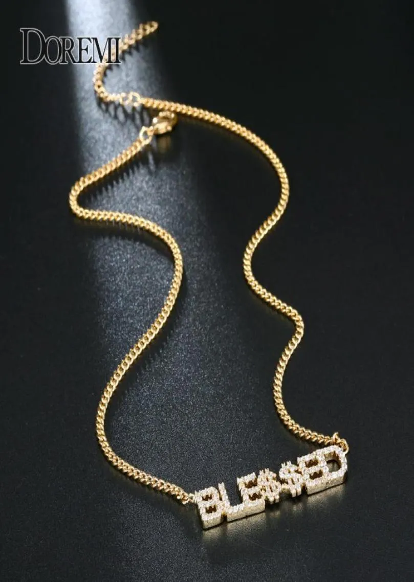 Doremi 9mm Crystal Pendant Letters Halsband för kvinnor Anpassade smycken Anpassade namn Halsband Nummer Personligt Zirconia Pendant V6797710