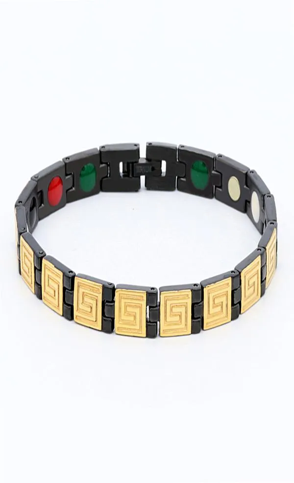Bracelet en acier inoxydable 7 mm Femme aimant de bijoux 5 en 1 élément bracelets de santé Placage IP Blackgold Bangle1512822