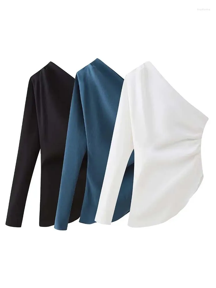 Blouses pour femmes Blouse asymétrique femmes une épaule froncée pour manches longues hauts décontractés femme et chemises haut