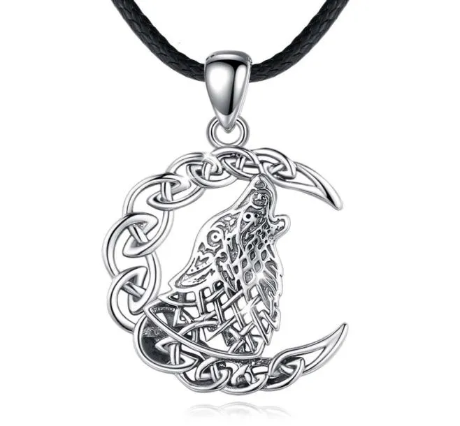 Merryshine 925 sterling argent hommes celtique viking bijoux lune loup collier pendentif 8420694