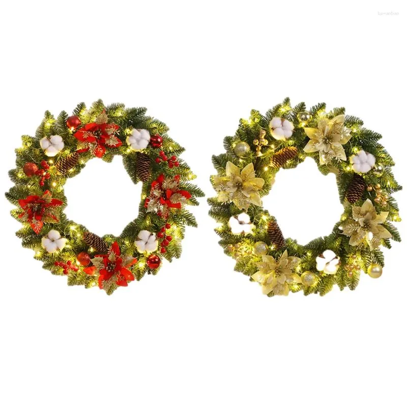 Fiori decorativi decorazioni per porte di Natale ghirlande con pini in abete palla sfera di bosco da 40 cm Ornamenti realistici in PVC illuminati per esterno interno