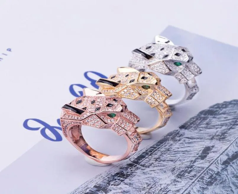 Mais recente moda anéis olhos verdes completo cz diamante animais anel das mulheres dos homens ouro prata rosa anéis de casamento jóias finas presentes para amantes5780428