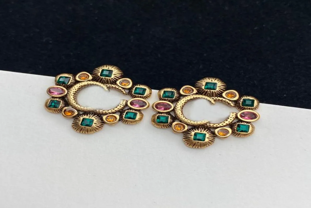 Stud Earrings Jewelry Luxury Letter G Fashion Colorful Gems Classic Grace Gold Tone Earring For Women Men Wedding Pary Gift D210903462872