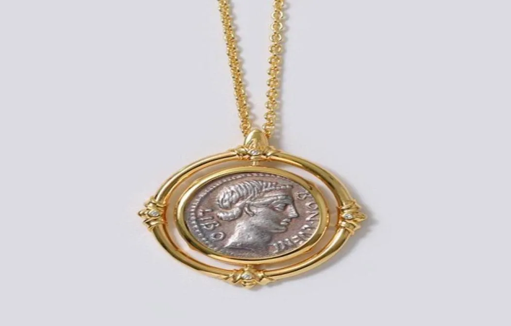 Pendant Necklaces Fashion Jewelry Solid Carved Ancient Roman Coin Necklace Plating 18K Gold Boutique Gift Whole2598134