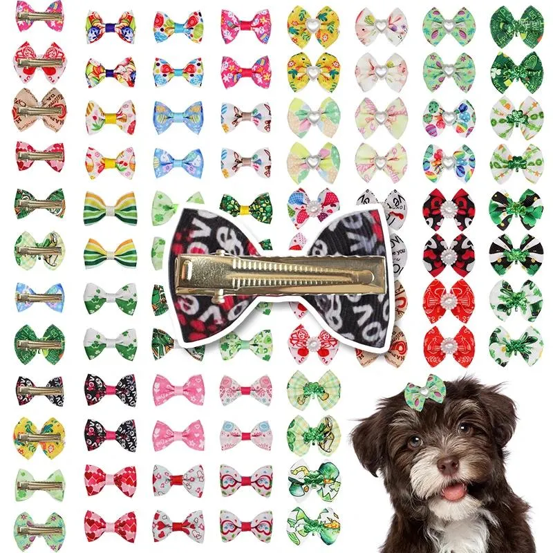 Hundkläder 12/24 PCS Hår Bow Clips Puppy Hairpin Pet Cat Holiday Handmade Valentine Easter St. Patrick Accessories