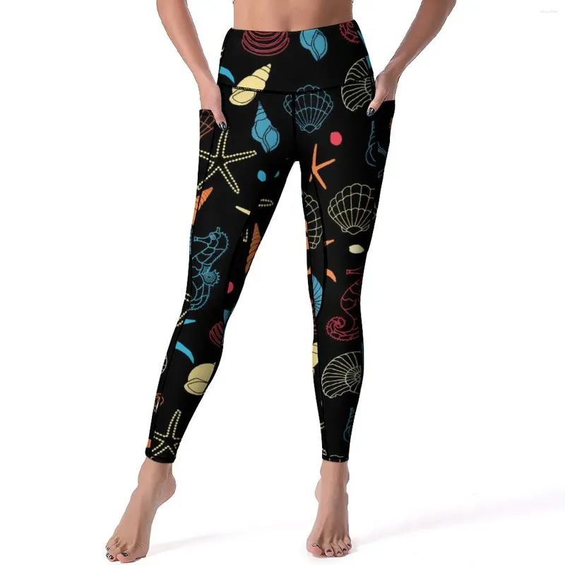 Active Pants Starfish Shells Yoga Modern Seahorse Work Out Leggings Push Up Elastic Sport Sweet Printed Legging Gift Idea