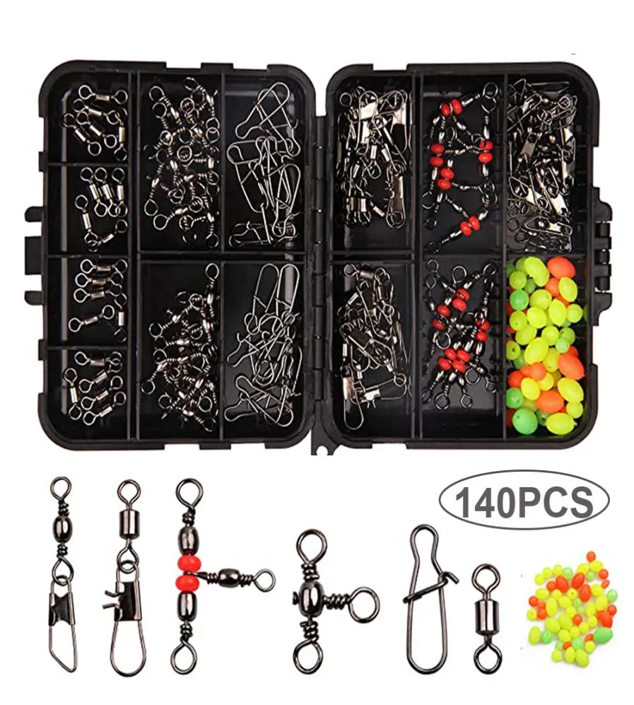 140pcs box fishing accessories equipment kit with tackle box snaps ball bearing triple swivel connector fishing set saltwater fres4783868