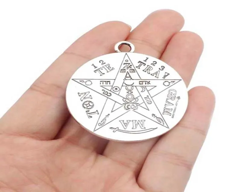 Anhänger Halsketten 2pcs Silber Farbe Große Tetragrammaton Pentagramm Pentacle Wicca Pagan Charms für Halskette Talisman Jewelry 40x457744712