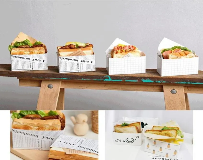 Gift Wrap StripesEnglish Spaper Sandwich Toast Packaging Box Burger Kraft Paper Bag Baking Lunch Christmas Party6628417